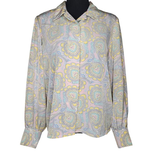 Vintage Chaus Petites ~ Pastel Paisley Long Sleeve Button Up Blouse - Picture 3 of 6